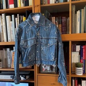 Pilcro Distressed Blue Embroidered Jean Jacket